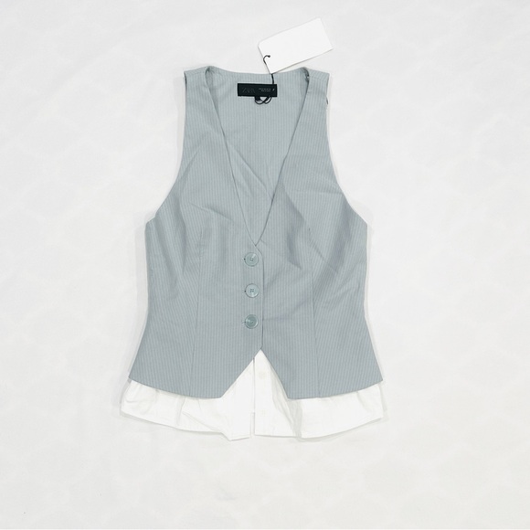 Zara Tops - NWT Zara Blue Vest White Faux Button Down Striped Contrast Top